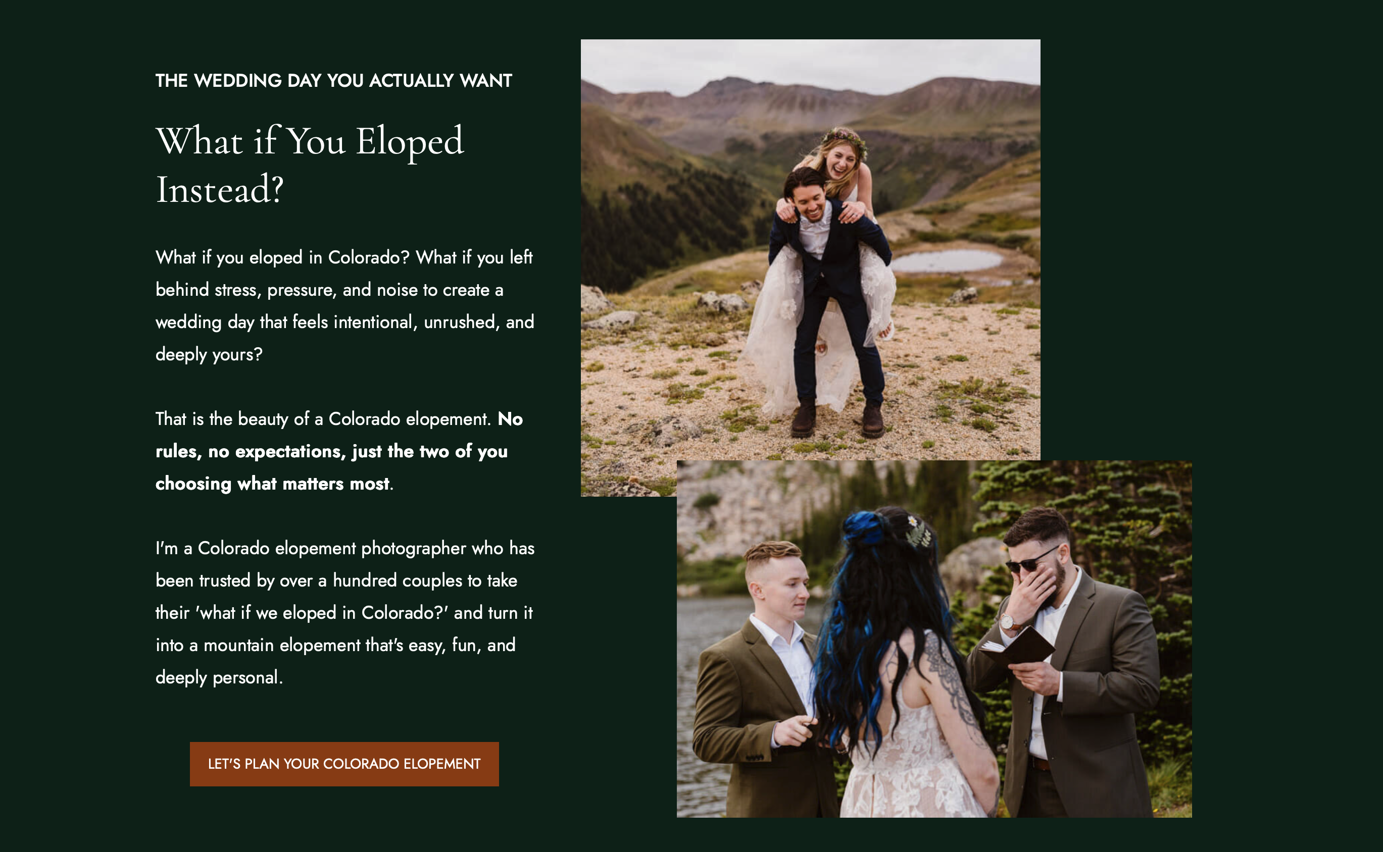 Alpine Vows 'what if you eloped' storytelling section